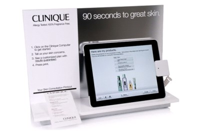 Cliniques iPad ” Skin Diagnostic Tool”, som giver 180.000 mulige produktanbefalinger.